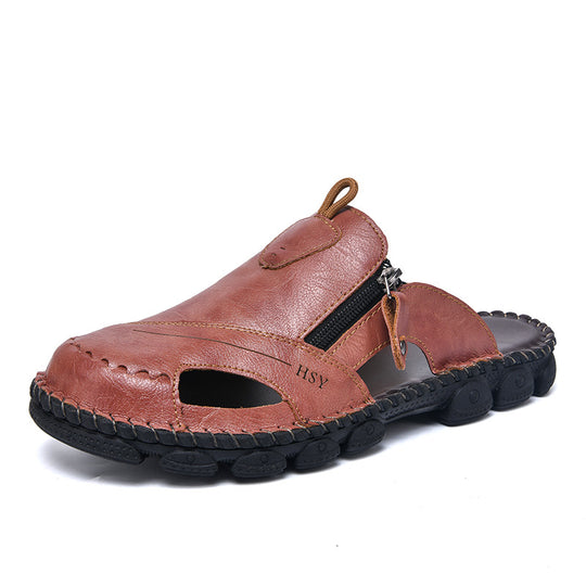 Herren Bequeme Leder-Sandalen mit praktischem Reißverschluss R&B