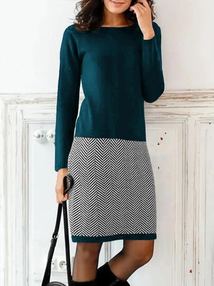Elegantes Damen Strickkleid mit Chevron-Muster für Alltag & Büro | R&B