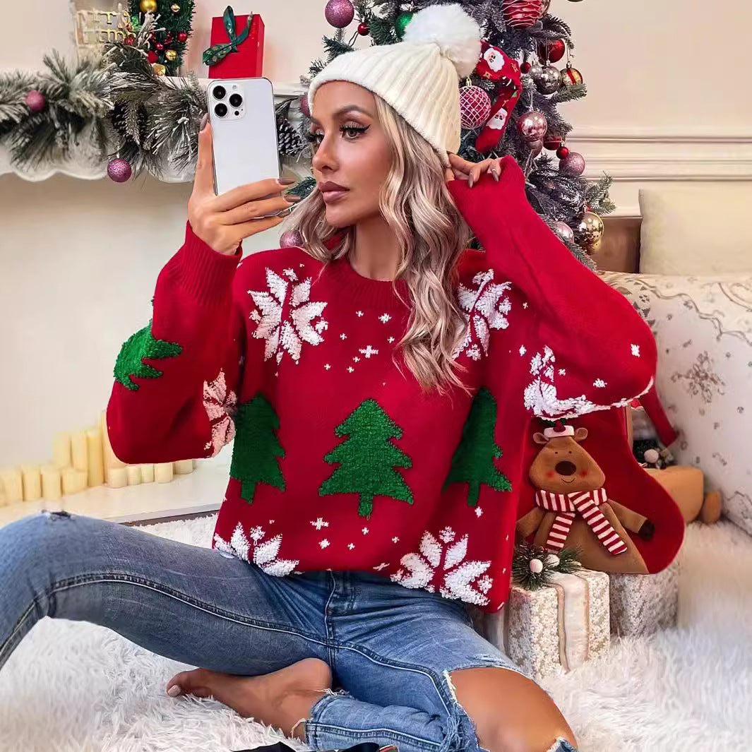 Damen Pullover mit festlichem Weihnachtsmotiv und kuscheliger Struktur