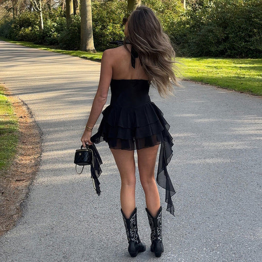 Damen Sommerliches Minikleid mit Rüschendetails und tiefem Ausschnitt R&B