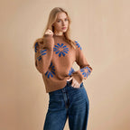 Damen farbenfroher Strickpullover mit floralem Muster R&B