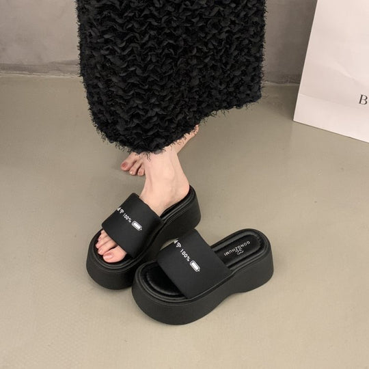 Damen bequeme Platform-Pantoletten mit modischer Riemenverzierung R&B