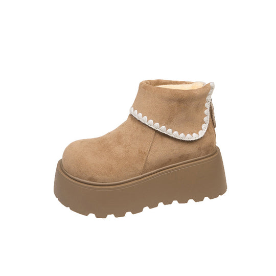 Damen Plattformstiefel mit warmem Innenfutter und dekorativem Abschlusssaum R&B