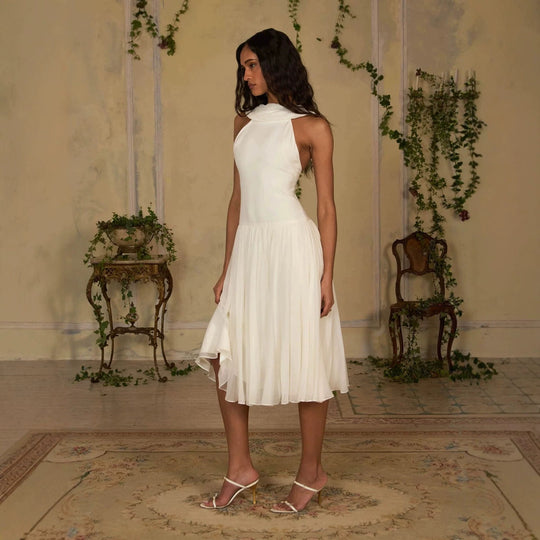Damen Elegantes Midikleid mit schulterfreiem Design und fließendem Rock R&B
