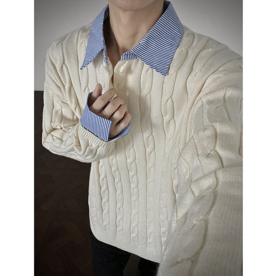 Damen Strickpullover mit hochwertigem Kabelmuster und Kragen R&B