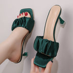 Damen Elegante Slingback Sandalen mit gerafftem Satin-Obermaterial und transparenter Absatz