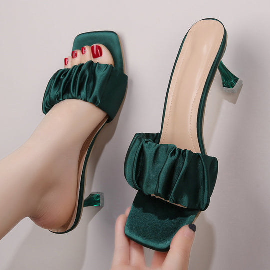 Damen Elegante Slingback Sandalen mit gerafftem Satin-Obermaterial und transparenter Absatz R&B
