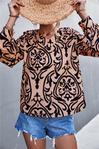 Damen Bluse mit elegantem Barockmuster und lässigen Puffärmeln R&B