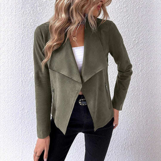 Damen eleganter Kurz-Blazer mit asymmetrischem Schnitt und Reißverschlusstaschen R&B