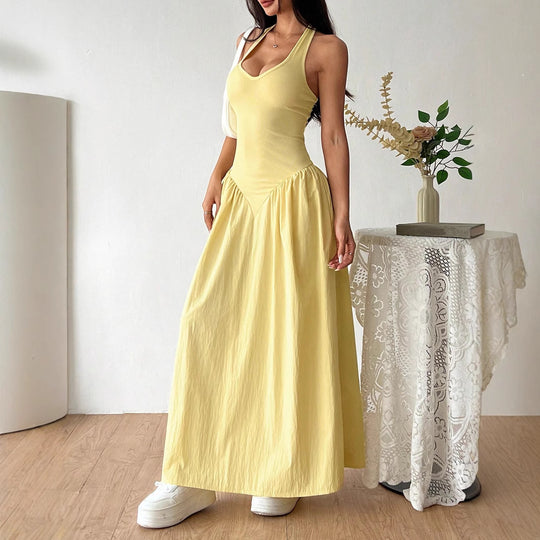 Damen Maxidress mit U-Ausschnitt und fließendem Rock R&B
