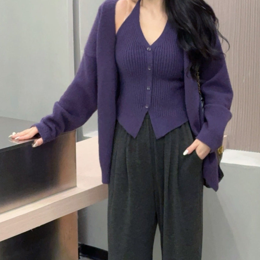 Damen Kuschelige Strickjacke mit Knopfleiste und V-Ausschnitt R&B