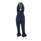Damen Eleganter Jumpsuit mit hochgeschlossenem Design und Rüschendetails R&B