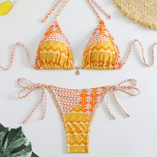 Damen Triangel-Bikini mit liebevollem Blumenmuster und verstellbaren Trägern R&B