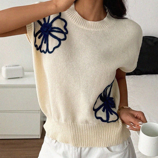 Damen Strickoberteil mit floralem Stickdesign R&B