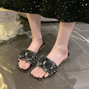 Damen elegante Slides mit glamouröser Schleifenverzierung R&B