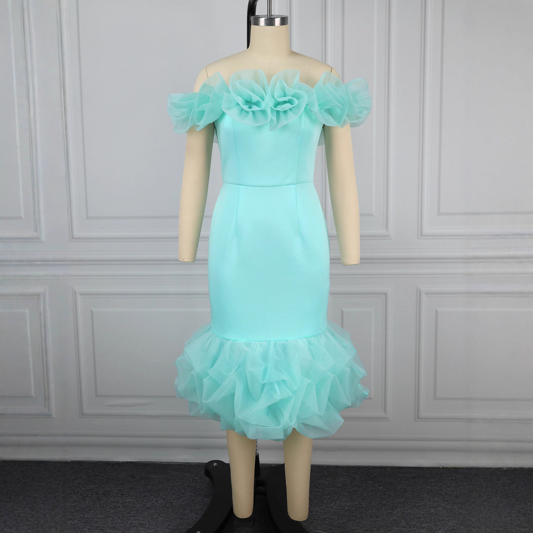 Damen Figurbetontes Kleid mit Rüschenärmel und voluminösem Saum R&B