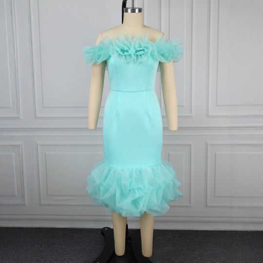 Damen Figurbetontes Kleid mit Rüschenärmel und voluminösem Saum R&B