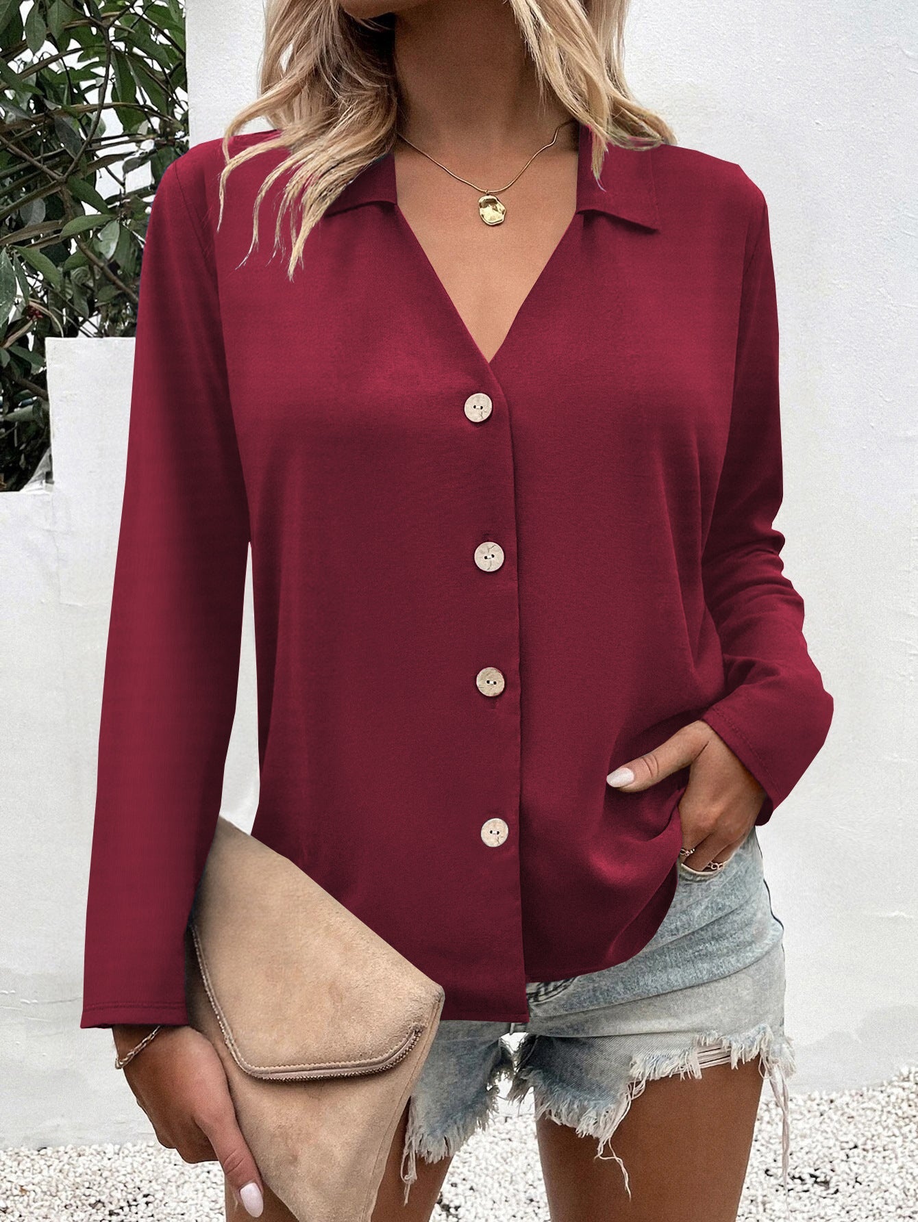 Damen Elegante Bluse mit Knopfleiste R&B