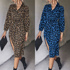 Damen Midi-Kleid mit modernem Leopardenmuster und elegantem Schlitz R&B