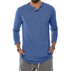 Herren Langarm-Henley-Shirt mit modischem Knopfverschluss und praktischer Brusttasche R&B