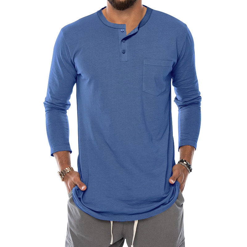 Herren Langarm-Henley-Shirt mit modischem Knopfverschluss und praktischer Brusttasche R&B