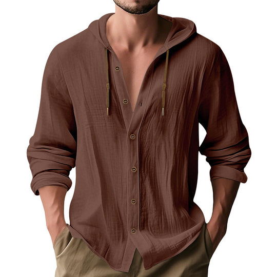 Herren lässiges Kapuzenshirt aus atmungsaktiver Baumwolle mit Knopfleiste und verstellbarem Kordelzug R&B