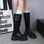 Damen Hochwertige Overknee-Stiefel mit trendigen Schnallen und robustem Sohlenprofil R&B