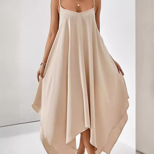 Damen Luftiges Spaghettiträger-Kleid mit asymmetrischem Saum und weichem Stoff Heidi-Mode