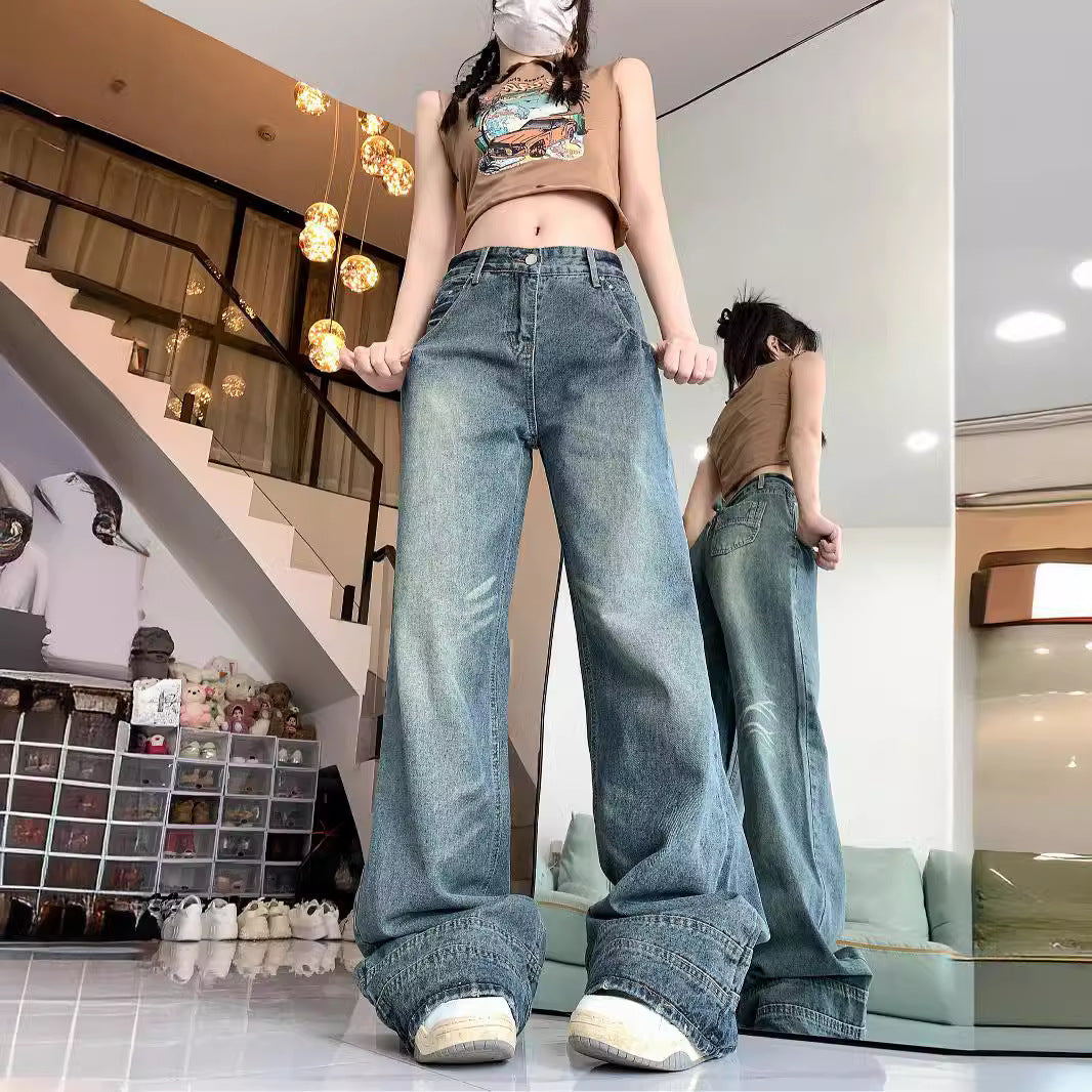 Damen Weite High-Waist Jeans im lässigen Urban-Style und modischen Details R&B