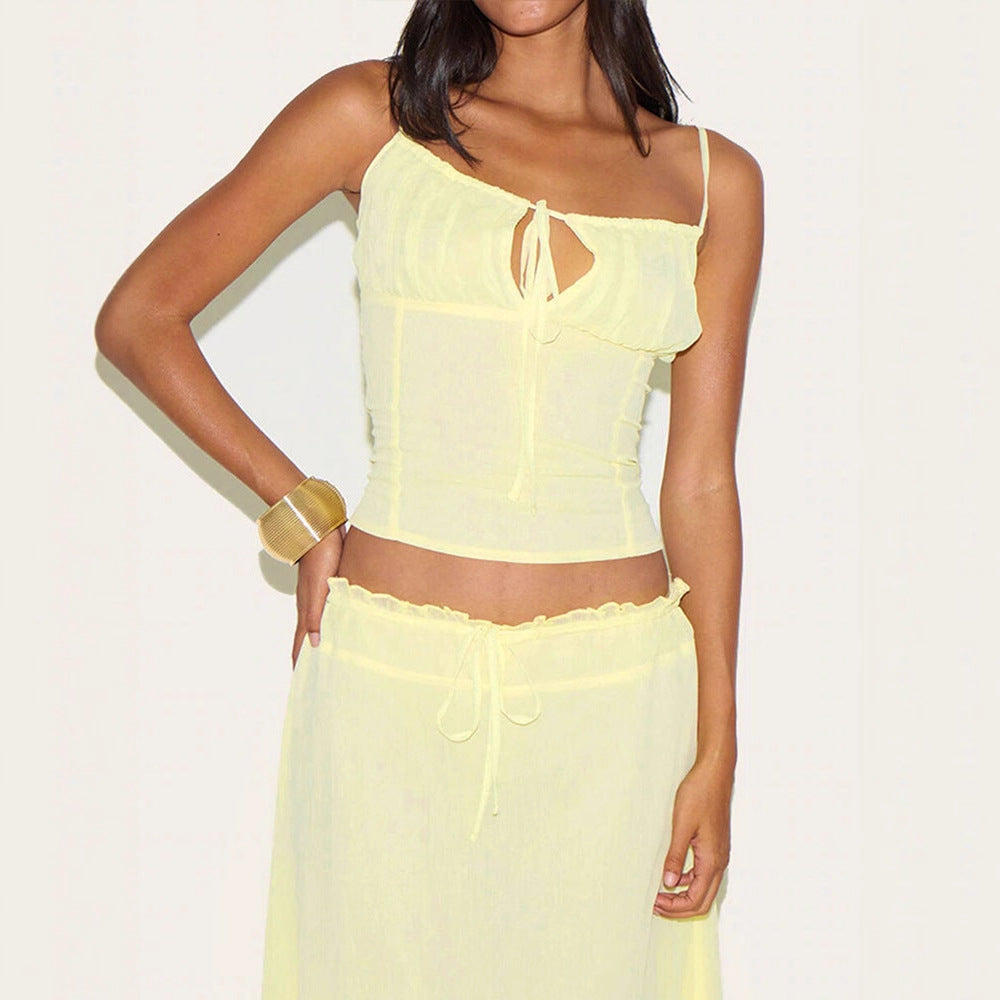 Damen Maxikleid mit verstellbaren Spaghettiträgern und raffiniertem Wickeldetail R&B
