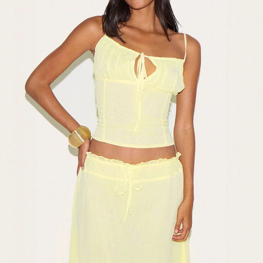 Damen Maxikleid mit verstellbaren Spaghettiträgern und raffiniertem Wickeldetail R&B