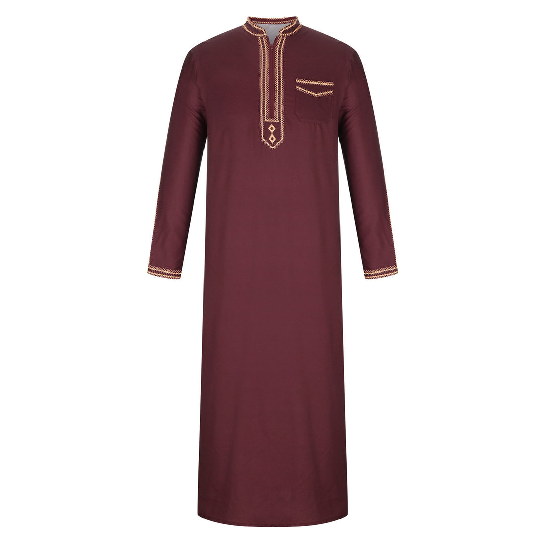 Herren traditionelles Langgewand mit dekorativer Stickerei und eleganter Knopfleiste R&B