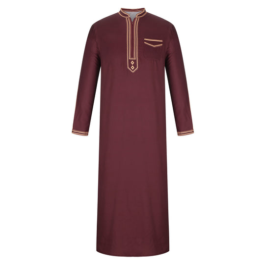 Herren traditionelles Langgewand mit dekorativer Stickerei und eleganter Knopfleiste R&B