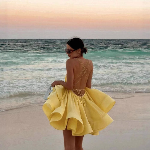 Damen Sommerliches Chiffonkleid mit verstellbaren Trägern und voluminösem Rock R&B