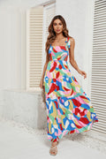 Damen Langärmliges Maxi-Kleid mit verspieltem Mehrfarbigem Design R&B