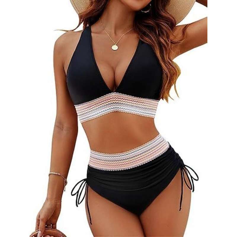 Damen Bikiniset mit hohem Bund und verstellbaren Rüschen R&B