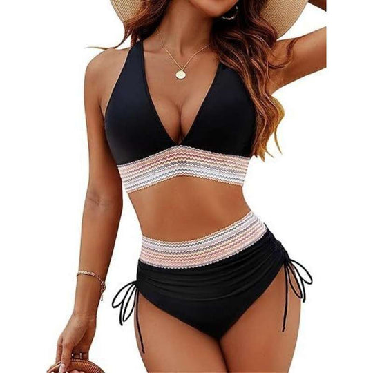 Damen Bikiniset mit hohem Bund und verstellbaren Rüschen R&B
