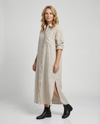 Damen Hemdblusenkleid Leinen Midi