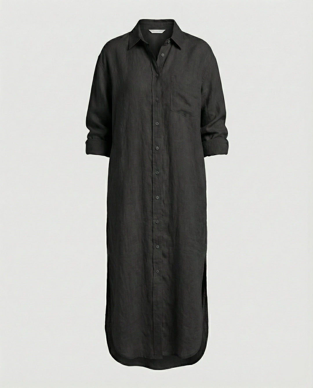 Damen Hemdblusenkleid Leinen Midi