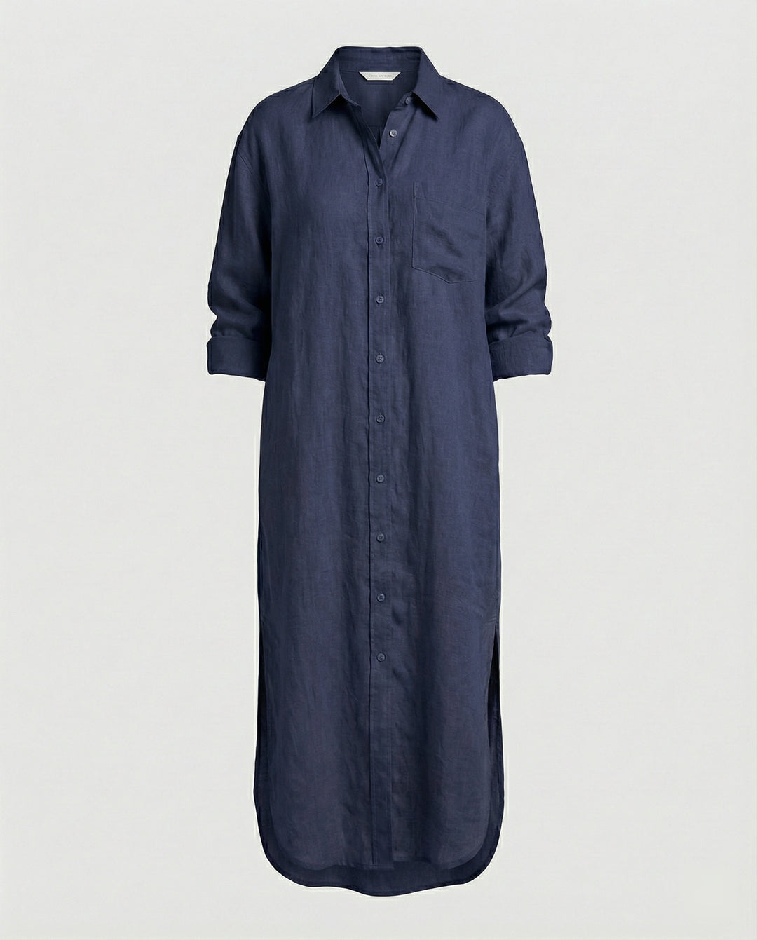Damen Hemdblusenkleid Leinen Midi