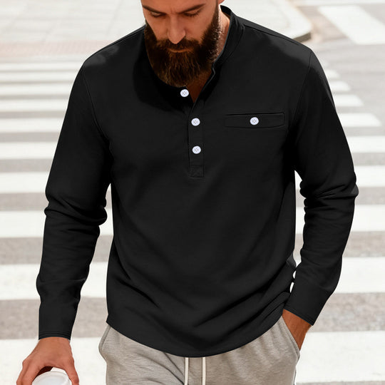 Herren nan lässiges Langarm-Henleyshirt aus Baumwollmischung mit Brusttasche R&B