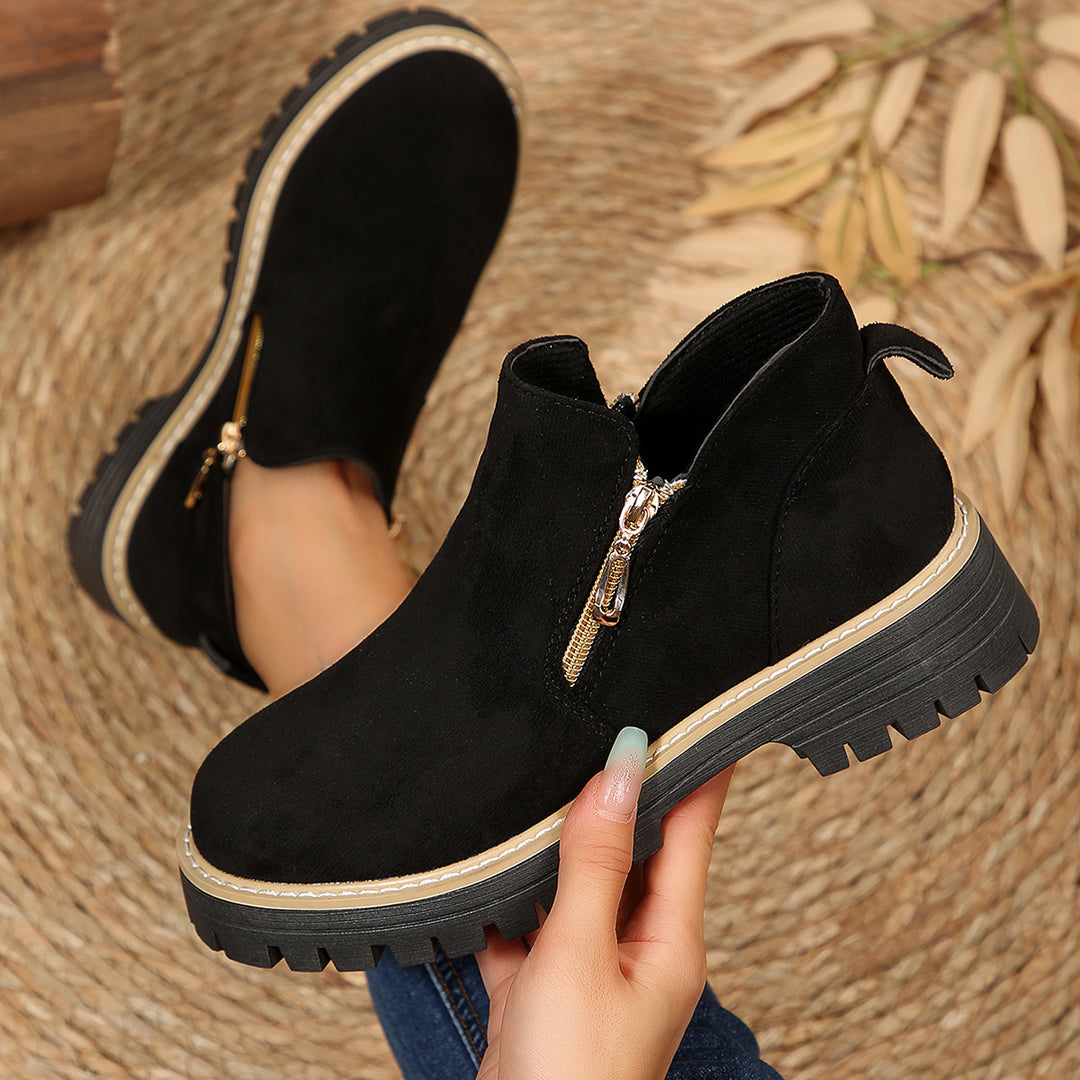 Damen modische Stiefeletten mit seitlichem Reißverschluss und robustem Profil R&B