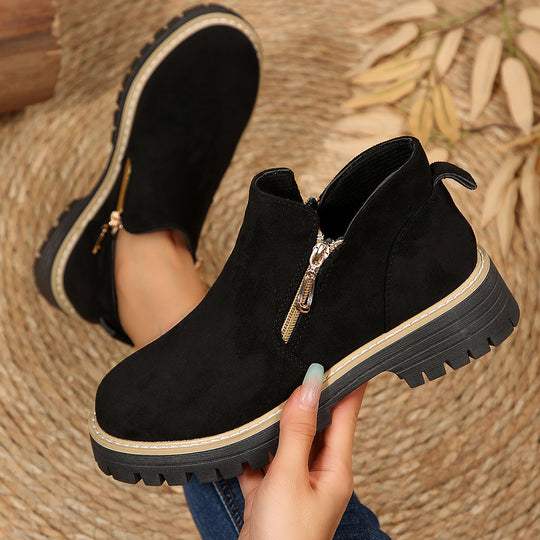 Damen modische Stiefeletten mit seitlichem Reißverschluss und robustem Profil R&B