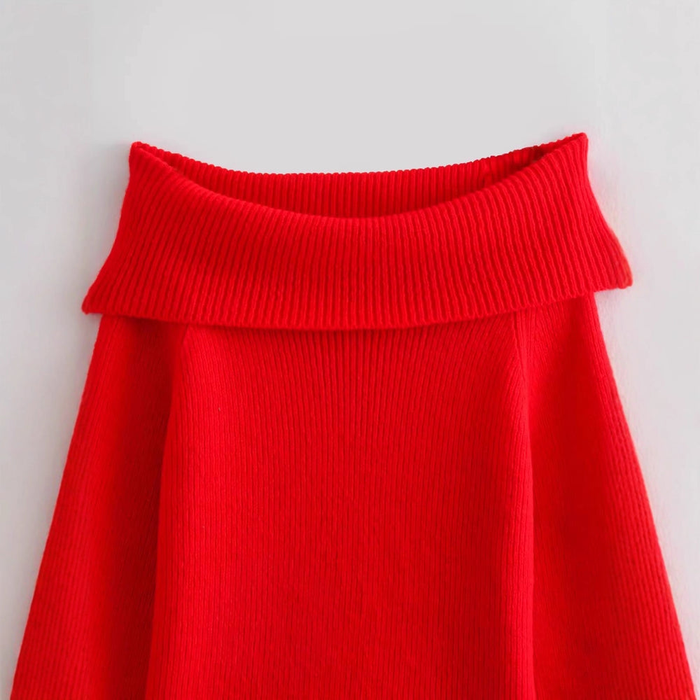 Damen eleganter, hochgeschlossener Strickpullover mit weitem Kragen R&B