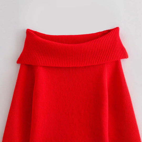 Damen eleganter, hochgeschlossener Strickpullover mit weitem Kragen R&B