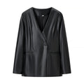 Damen elegante Longblazer aus hochwertigem Kunstleder R&B