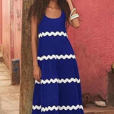 Damen Maxi Kleid mit lockerer Passform und Wellenmuster R&B
