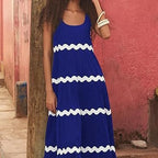 Damen Maxikleid mit Wellenmuster und weitem Schnitt R&B