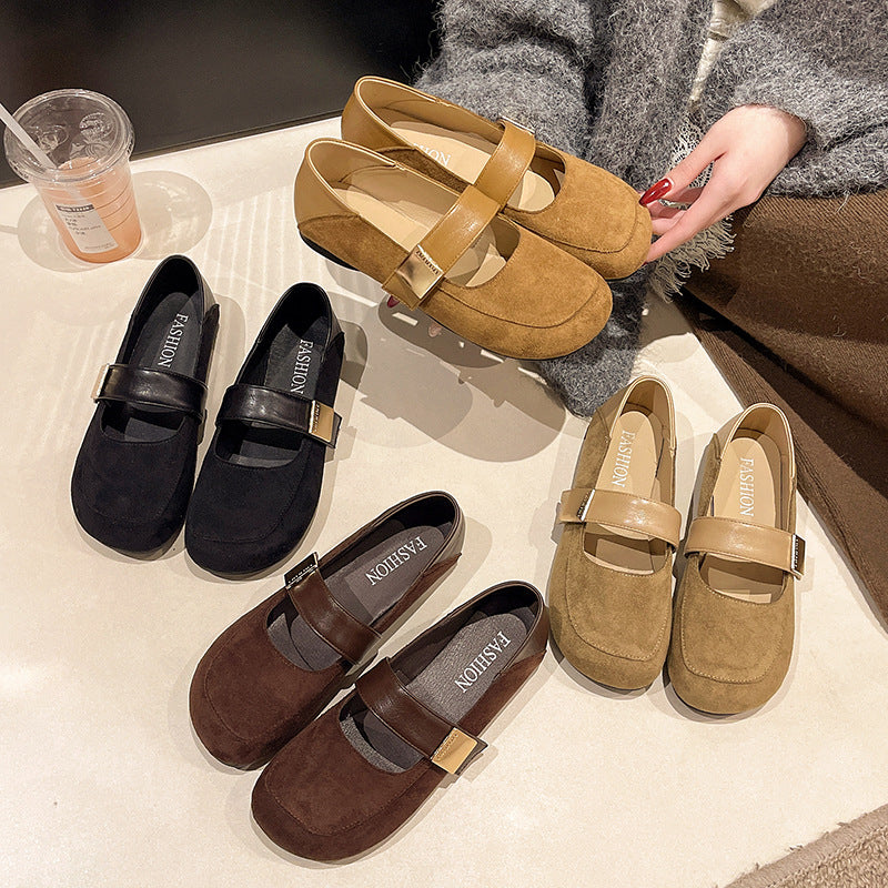 Damen Ballerina-Schuhe mit modischer Schnalle und weichem Wildlederoberteil R&B