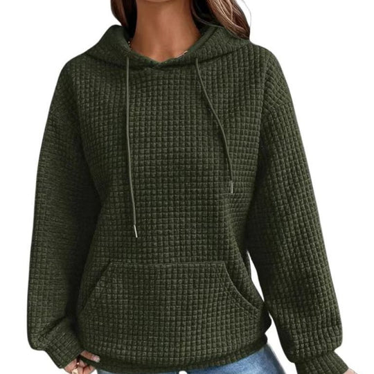 Damen lässiger Waffel-Pullover mit Kapuze und praktischer Kängurutasche Heidi-Mode